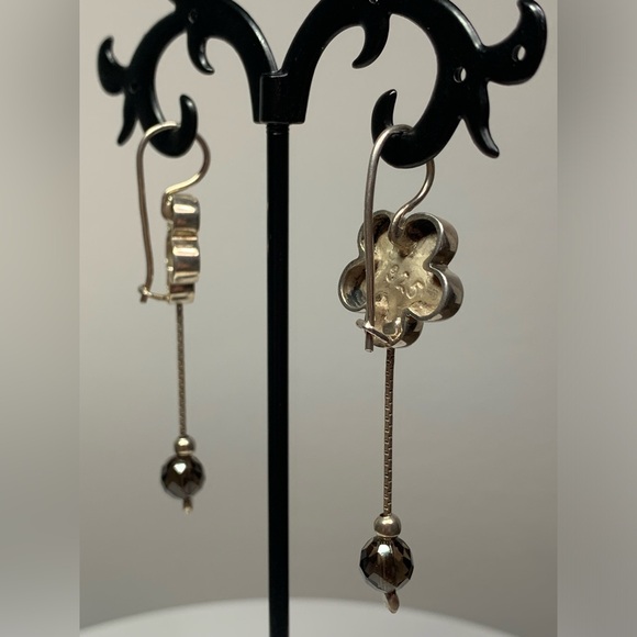 Silpada EXT RARE Sterling Flower with Smokey Quartz Dangles Lock Wires Earrings - Picture 3 of 16